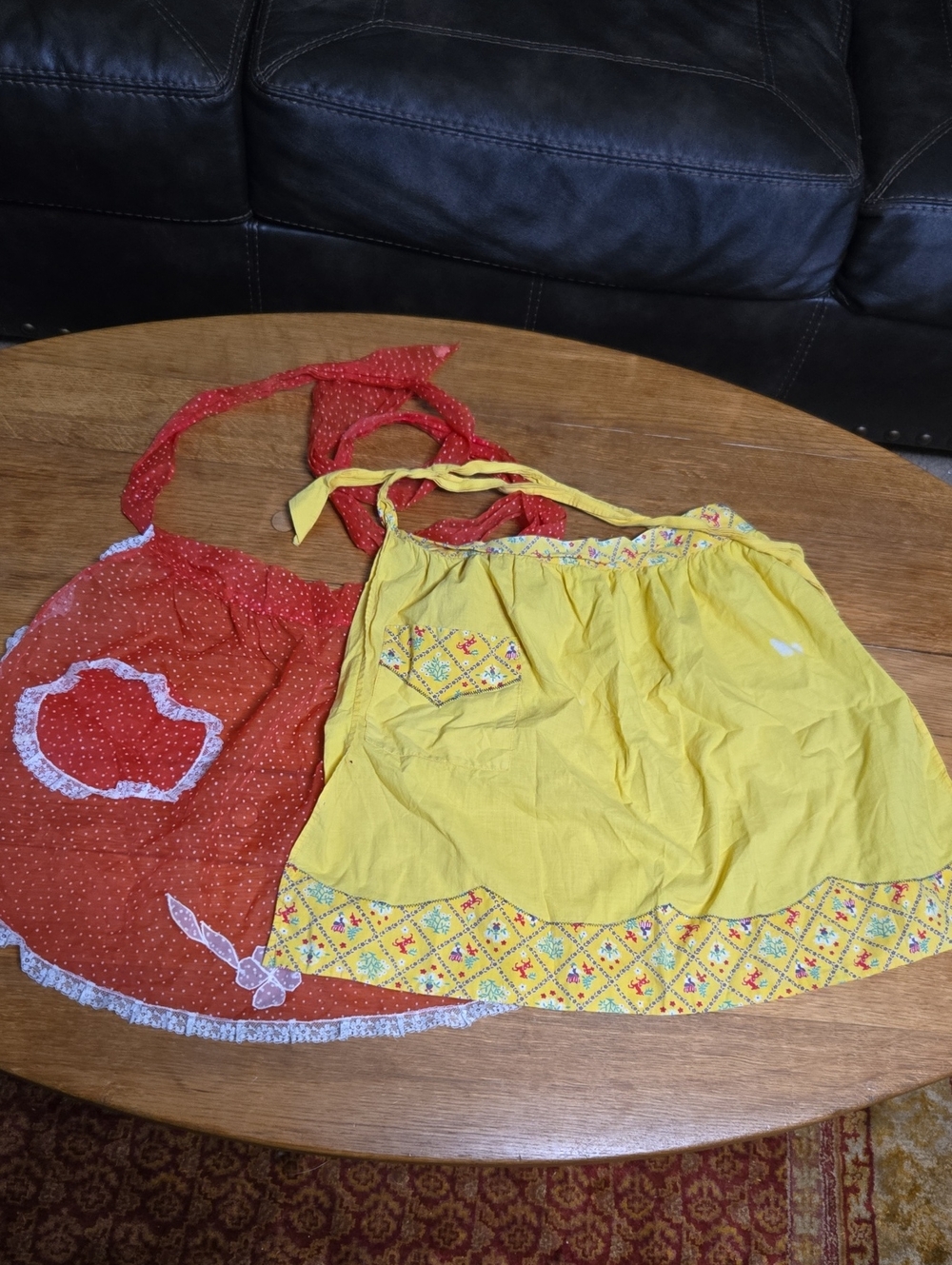 Vintage 50s Handmade Kids Red and Yellow Apron Pair